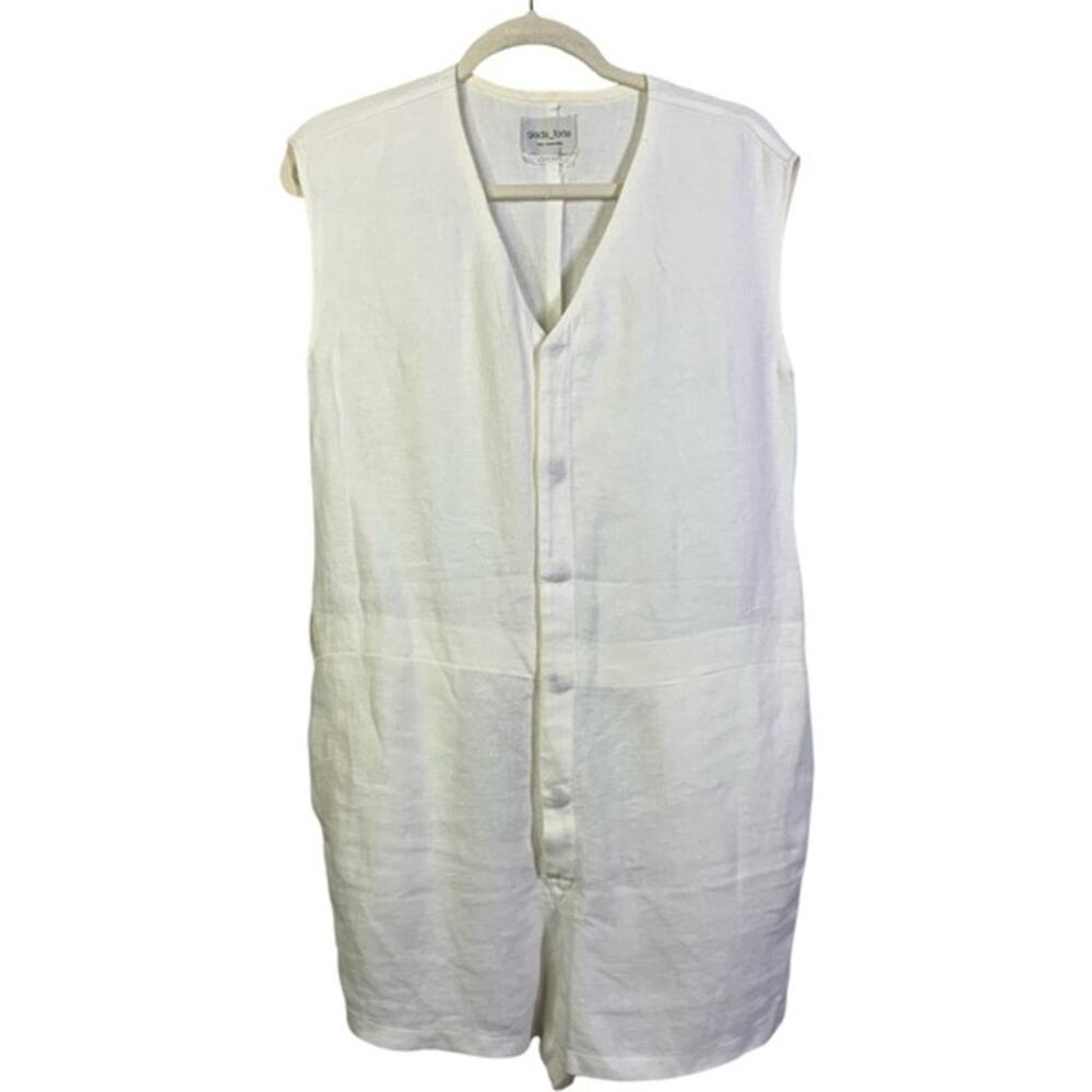 GIADA FORTE Romper Medium Italian Linen Sleeveless Hidden Button-Down‎ VNeck